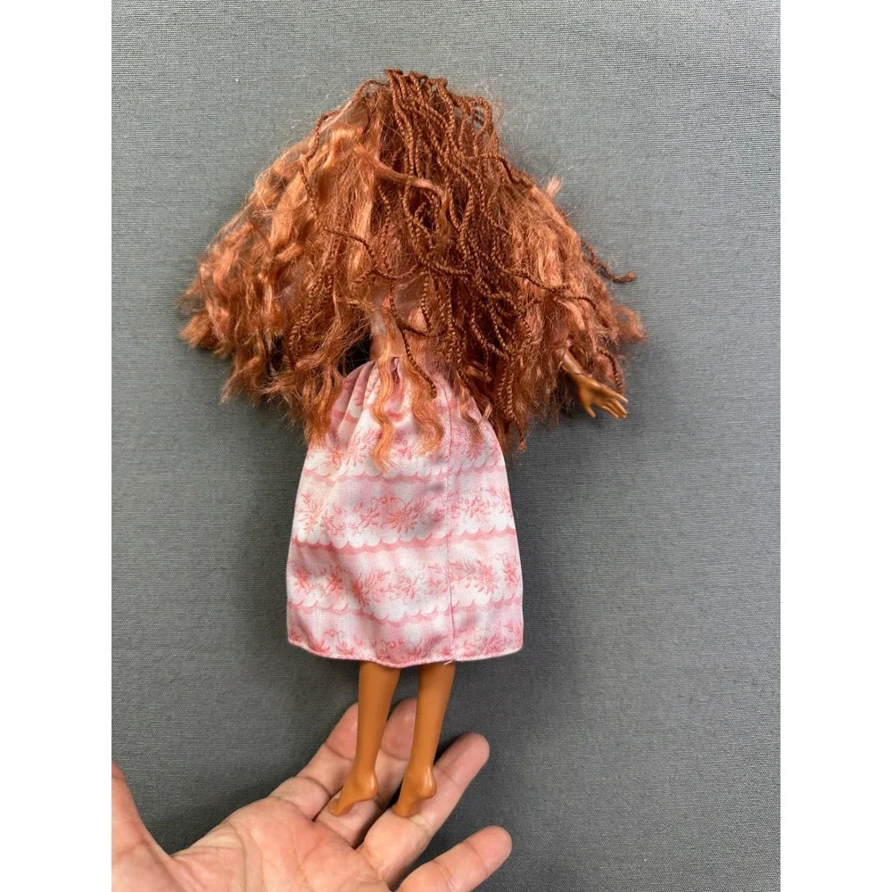 Barbie‎ Doll Auburn Wavy Red Hair with Braids Pink Floral Puff Sleeve Dress